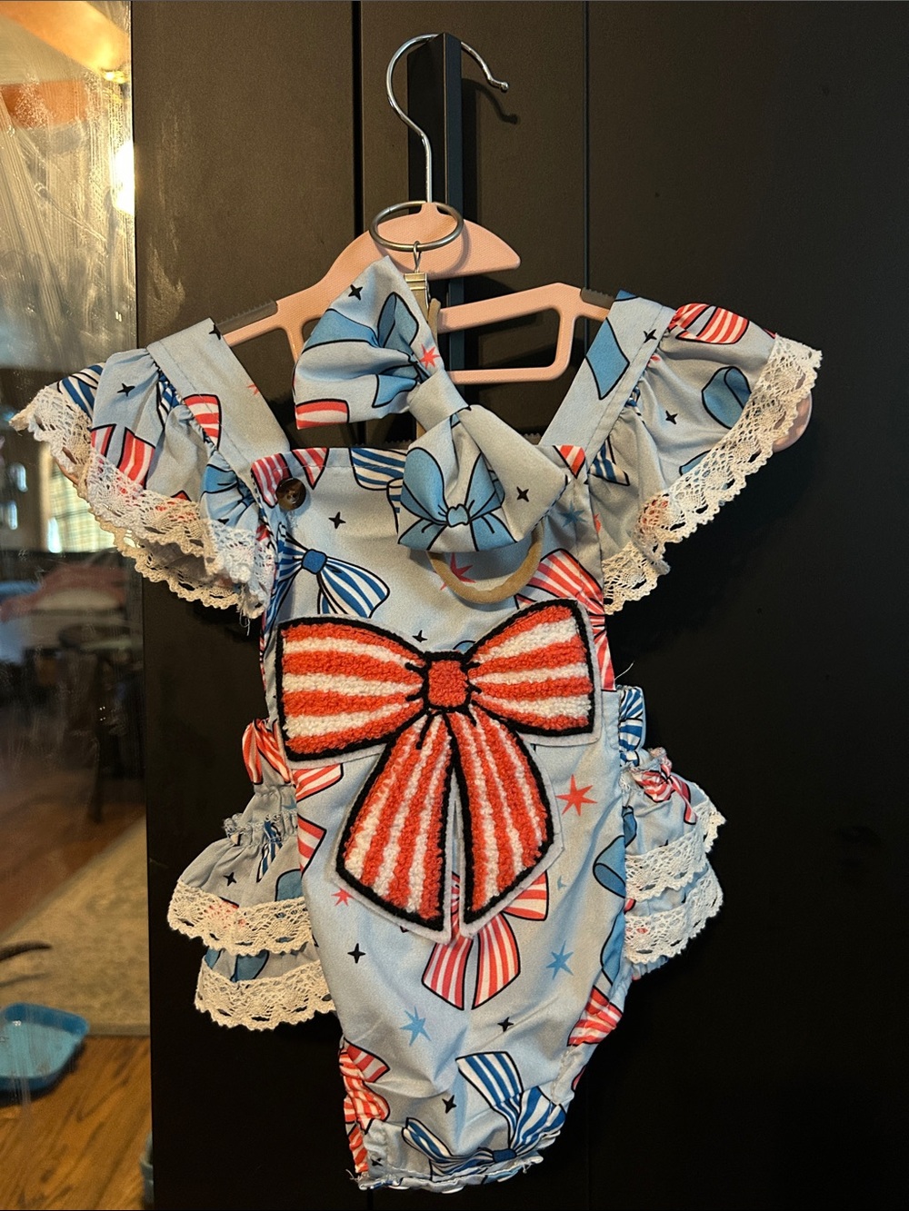 Patriotic Bow Ruffle One-Piece Romper - Red, White & Blue